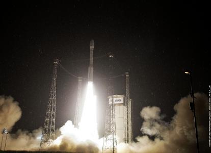 Vega lifting off from rainy Kourou on May 7, 2013